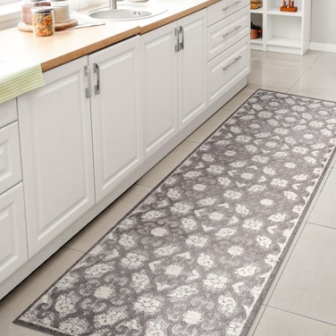JONATHAN Y AMC107A-210 Gallia Tile Trellis High-Low Indoor Outdoor Area Rug Bohemian Floral Easy Cleaning High Traffic Bedroom Kitchen Backyard Patio Porch Non Shedding, 2 ft x 10 ft, Light Gray/Ivory