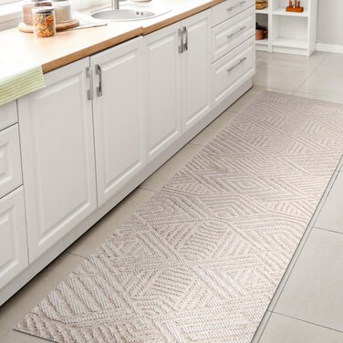 JONATHAN Y SBH103B-210 Jordan High-Low Pile Art Deco Geometric Indoor Outdoor Area-Rug Bohemian Contemporary Easy-Cleaning Bedroom Kitchen Backyard Patio Porch Non Shedding, 2 ft x 10 ft, Beige