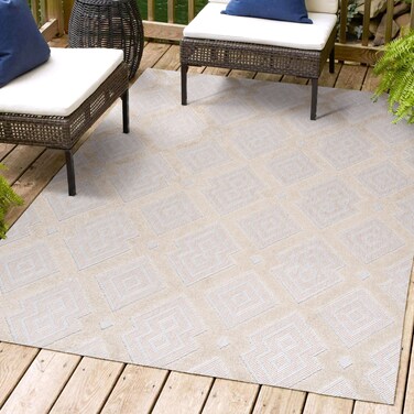 JONATHAN Y SBH108A-8 Duwun High-Low Pile Ogee Trellis Tone-on-Tone Indoor Outdoor Area Rug Bohemian Geometric Easy Cleaning Bedroom Kitchen Backyard Patio Non Shedding, 8 ft x 10 ft, Beige/Gray