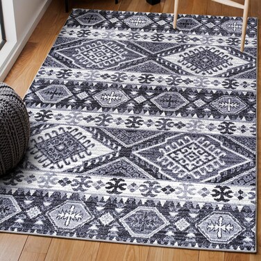 JONATHAN Y MOH500A-5 Sura Modern Kilim Geometric Indoor Area-Rug, Bohemian, Vintage, Southwestern Easy-Cleaning,Bedroom,Kitchen,Living Room,Non Shedding, Gray/Anthracite, 5 X 8
