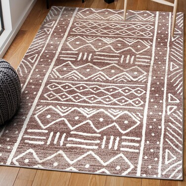 JONATHAN Y MOH503A-5 Amanar Tribal Geometric Indoor Area-Rug, Bohemian, Vintage, Southwestern Easy-Cleaning,Bedroom,Kitchen,Living Room,Non Shedding, Brown/Ivory, 5 X 8