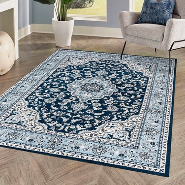 JONATHAN Y MDP503D-5 Palmette Modern Floral Indoor Area-Rug Bohemian Vintage Easy-Cleaning Bedroom Kitchen Living Room Non Shedding, 5 X 8, Navy/Blue