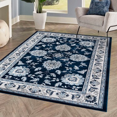 JONATHAN Y MDP505E-4 Cherie French Cottage 4 ft. x 6 ft. Area Rug, Vintage, Bohemian, Transitional, Traditional, Office, Living Room, Family Room, Dining Room, Bedroom, Navy/Ivory