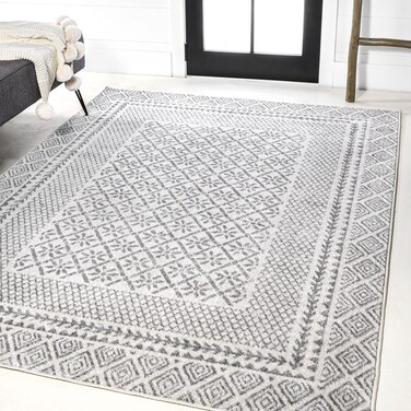 JONATHAN Y MOH107A-4 Athens Modern Geometric Boho Rug Indoor Area-Rug, Moroccan, Farmhouse, Southwestern Easy-Cleaning,Bedroom,Kitchen,Living Room,Non Shedding, Gray/Cream, 4 X 6