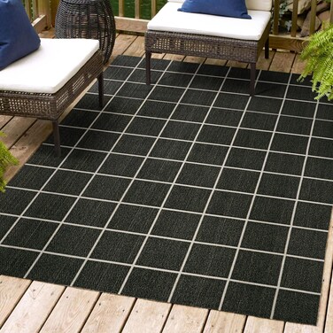 JONATHAN Y SMB200B-3 Grid Modern Squares Indoor Outdoor Modern Contemporary Transitional Area Rug,High Traffic,Kitchen,Living Room,Backyard,Non Shedding,3 X 5,Black/Cream