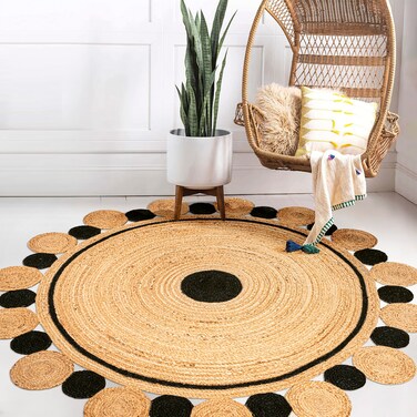 JONATHAN Y RNF109A-4R Aurora Two-Tone Jute Hippy Circle Medallion Indoor Area -Rug, Cottage, Coastal, Bohemian Easy -Cleaning,Bedroom,Kitchen,Living Room,Non Shedding, Black/Natural, 4' Round