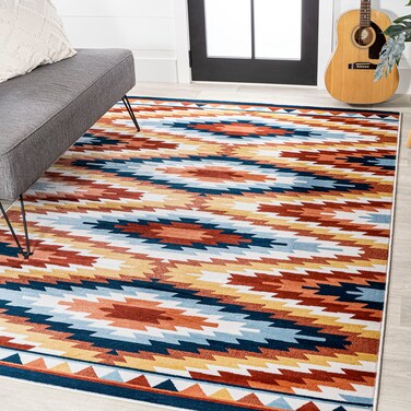 JONATHAN Y SWC101A-8 Konya Diamond Kilim Geometric Indoor Area Rug, Southwestern, Geometric, Bohemian, Bedroom, Kitchen, Living Room, Easy-Cleaning, Non-Shedding, 8 X 10, Yellow/Red/Blue