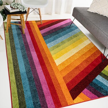 JONATHAN Y DZC102A-8 Retro Rainbow Contemporary Stripe Area Rug, Kids &amp; Novelty, Casual, Geometric, Contemporary for Living Room, Dining Room, Bedroom, Kitchen, Multi, 8 X 10