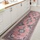 JONATHAN Y WSH201B-28 Bausch Bohemian Distressed Chenille Machine-Washable Runner Rug, Classic, Mediterranean, Rustic for Living Room, Dining Room, Bedroom, Kitchen, Dark Pink/Black/White, 2 X 8