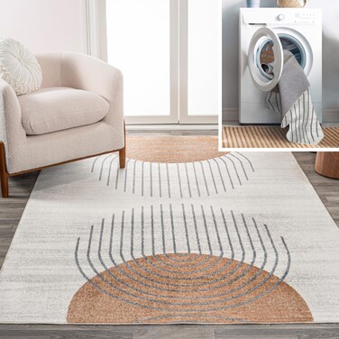 JONATHAN Y WSH311A-8 Kallax Geometric Modern Low-Pile Machine-Washable Area Rug, Contemporary, Modern, Geometric for Bedroom, Kitchen, Living Room, Easy-Cleaning, Cream/Terra, 8 ft. x 10 ft.