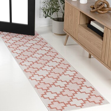 JONATHAN Y TSN200A-28 Cyrus Modern Geometric Tile Pattern Salmon/Cream 2 ft. x 8 ft. Indoor/Outdoor Runner Rug, Pet Friendly, Stain Resistant, Easy-Cleaning for Home, Patio, Backyard, Porch