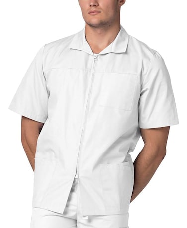Adar Uniforms, Universal Scrubs for Men - Zippered Short Sleeved Scrub Jacket - 607 - White - S