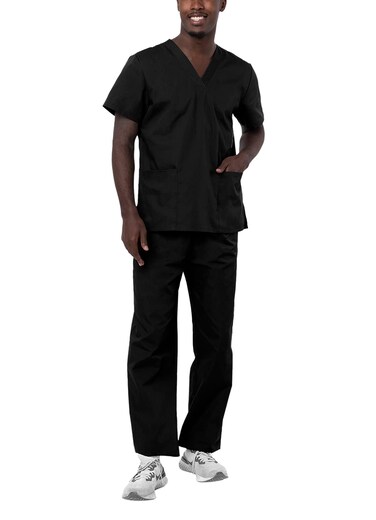 Adar Uniforms, Universal Unisex Scrubs - Unisex Drawstring Scrub Set - 701 - Black - XL