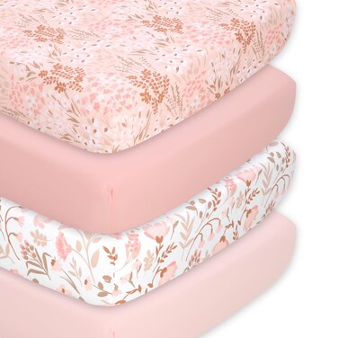The Peanutshell 4-Pack Fitted Crib Sheet Set - Super Soft &amp; Breathable Baby Girl Crib Sheets, Nursery Decor, Fit for Standard Mattress Cover- Whimsical Floral