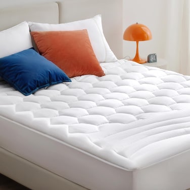 Bedsure Queen Mattress Pad - Quilted Fitted Mattress Topper Protector with 8-21 Inches Deep Pocket, Noiseless Breathable Bed Cover Padded, Machine Washable, White, 60x80 Inches