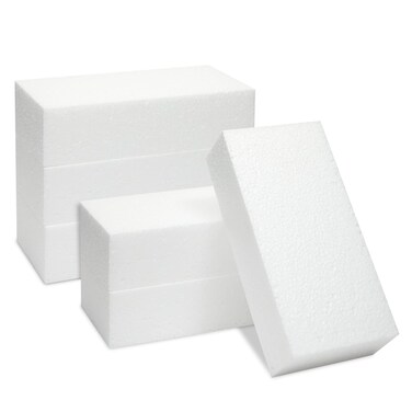 6 Pack Foam Blocks for Crafts - Polystyrene Brick Rectangles for Art Sculpting, Flower Arrangements, DIY, Packing (8 x 4 x 2 in)