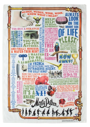 The Unemployed Philosophers Guild Monty Python Towel - 100% Cotton Flying Circus Themed Novelty Kitchen Dish Towel Featuring Quotes and Illustrations, 18" x 25.5