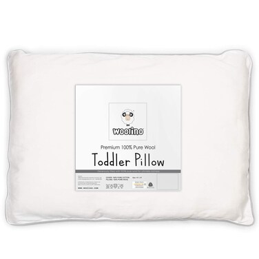 Woolino Toddler Pillow, Premium Breathable 100% Wool Fill &amp; Cotton Cover Toddler Sleeping Pillow, Small Kids Travel Size, 14x19