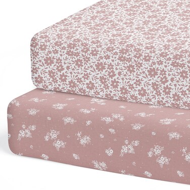 2-Pack Crib Sheet for Standard Crib &amp; Toddler Mattress (Antique Rose) - Premium Fitted Baby Crib Sheets Girl - Buttery Soft Cotton Blend - Crib Mattress Sheets Fitted - Baby Bed Sheets