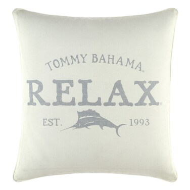 Tommy Bahama Throw Pillow Soft Cotton Zipper Closure, Stylish Home Decor for Bed or Couch, 18" L x 18" W, Relax Grey/Beige