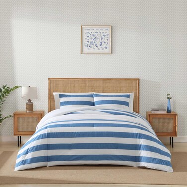 Tommy Bahama - Queen Comforter Set, Breathable Bedding with Matching Shams, Luxuriously Soft Striped Home Decor, Oeko-Tex Certified (Awning Blue, Queen)