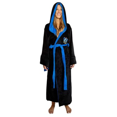 Harry Potter Ravenclaw Hooded Bathrobe for Men/Women   Soft Plush Spa Robe for Adults   Lightweight Fleece Shower Robe With Belted Tie   One Size Fits Most Adults