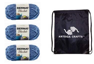 Bernat Blanket Country Blue 161200-106 (3-Skeins - Same Dye Lot) Weight S Bulky #6 Polyester Yarn for Crocheting and Knitting with Project Bag