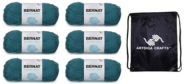 Handicrafter Cotton Solids Teal 162101-1745 (6-Pack - Same Dye Lot) Worsted Medium #4 Cotton Yarn for Crocheting and Knitting with Project Bag