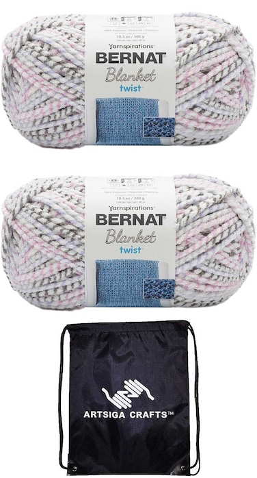 Bernat Blanket Twist Lilac Grove 161957-57002 (2-Skeins - Same Dye Lot) Weight S Bulky #6 Polyester Yarn for Crocheting and Knitting with Project Bag