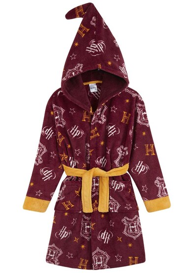 Harry Potter Kids Dressing Gown, Gryffindor Slytherin Soft Fleece Robe For Boys (Burgundy, 11-12 Years)
