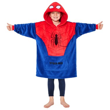 Marvel Spiderman Fleece Blanket Hoodie for Boys and Teenagers - One Size Cosy Hooded Blanket - Spiderman Gifts for Boys (Red/Blue)