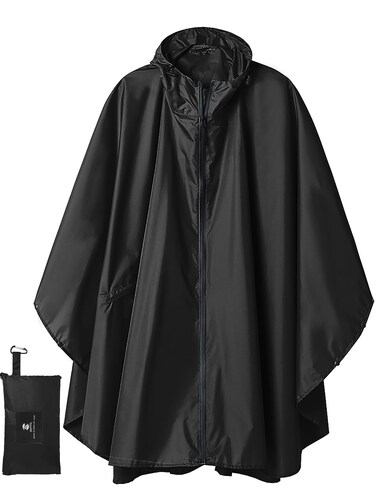 Unisex Rain Poncho Raincoat Hooded for Adults Women with Pockets(Black)