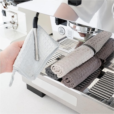 watchget Barista Microfiber Cloths - 4 Pack (12"x12") Professional Cleaning Towels for Espresso Machines, Steam Wands &amp; Countertops Essential Coffee Bar Accessories