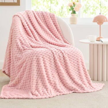 BEDELITE Fleece Blanket - 3D Jacquard Decorative Pink Throw Blankets for Women's Couch &amp; Bed, Soft and Cozy Warm Plush Fluffy Blanket, Perfect for Valentine, Suitable for All Seasons, 50x60 Inches