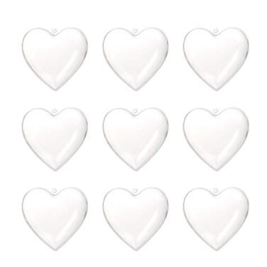 LUOEM 10pcs Clear Plastic Acrylic Fillable Hearts Shape Box DIY Craft Hanging Ornament for Wedding Engagement Anniversary Party Decor