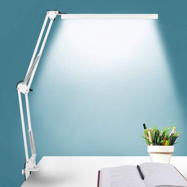 BZBRLZ LED Desk Lamp, Manicure Table Lamp, 16&quot; Lamp Head, Dimmable Eye-Caring Drafting Light with 3 Color Modes, 10 Brightness Levels &amp; Adapter, Memory Function(White)