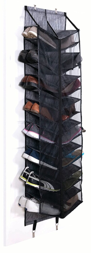 Jokari Over the Door 30 Pocket Shoe Organizer to Store, Organize and Display 30 Pairs of Shoes Saving Tons of Closet Storage Space. Each Compartment Fits 2 Shoes. 2 Sizes of Hooks Included