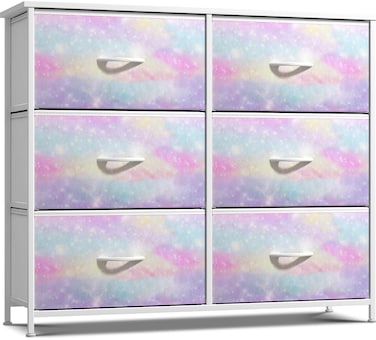 Sorbus Kids Dresser with 6 Drawers - Storage Chest Organizer Nightstand - Steel Frame, Wood Top, Tie-Dye Fabric Bins for Clothes - Wide Furniture for Bedroom, Hallway, Nursery, Closet, &amp; Apartment