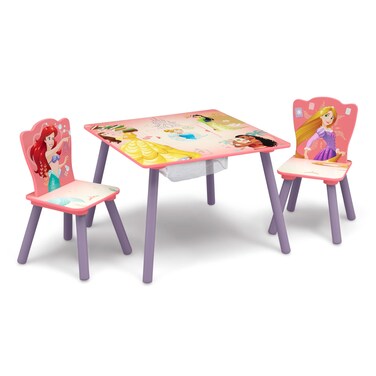Delta Children Kids Table and Chair Set with Storage (2 Chairs Included) - Ideal for Arts &amp; Crafts, Snack Time, Homeschooling, Homework &amp; More, Disney Princess