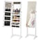 SONGMICS Mirror Jewelry Cabinet Standing Armoire Organizer, Jewelry Storage with Full-Length Frameless LED Lights, Built-in Makeup Mirror, 2 Drawers, Lockable, White UJJC023W01
