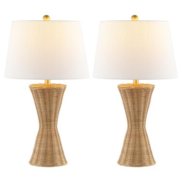 JONATHAN Y JYL4048A-SET2 Laura 27" Coastal Designer Iron/Rattan Wicker LED Table Lamp Bohemian, Style, Minimalist, Cottage, Transitional, Office, Living Room, Dining Room, Bedroom, Natural (Set of 2)