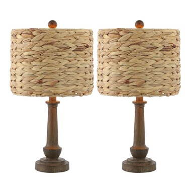 JONATHAN Y JYL4052A-SET2 Leona 21.25" Rustic Farmhouse Handwoven Rattan/Resin LED Table Lamp Southwestern, Style, Bohemian, Traditional, Living Room, Dining Room, Bedroom, Brown Wood Finish (Set of 2)
