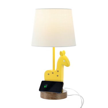 JONATHAN Y JYL6311A Sahara 17.5" Mid-Century Vintage Iron/Resin Giraffe LED Kids' Table Lamp with Phone Stand and USB Charging Port Eclectic, Vintage, Coastal, Classic, Living Room, Bedroom, Yellow