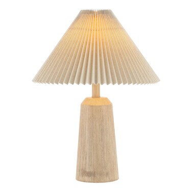 JONATHAN Y JYL1146A Arvid 20.5" Rustic Scandinavian Resin/Iron Lighthouse LED Table Lamp with Pleated Shade, Beige Wood Finish, for Bedroom, Living Room, Entry Console