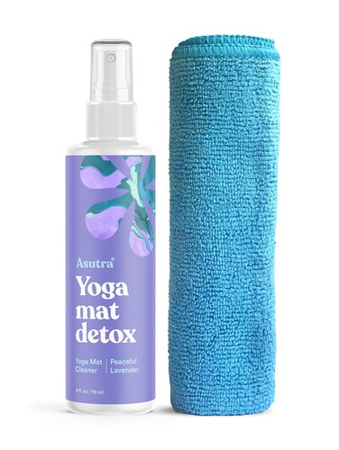 ASUTRA Yoga Mat Cleaner Spray (Peaceful Lavender), 4 fl oz - No Slippery Residue, Organic Essential Oils, Deep-Cleansing for Fitness Gear &amp; Gym Equipment, Microfiber Towel Included