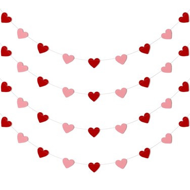 Whaline 4 Pack Heart Garland Valentine's Day Bunting Banners String for Wedding, Party, Bridal Shower, Engagement, Home Decorations, 12 Meter