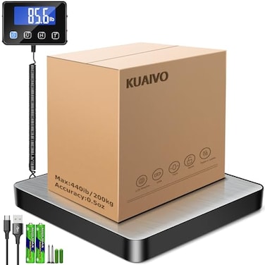 KUAIVO Shipping Scale, 440 lbs/0.35oz High Accurate Digital Postal Scale with Hold/Tare Function, Shipping Scale for Small Business, Packages, Luggage, Home Use, Battery &amp; Charging Cable Include