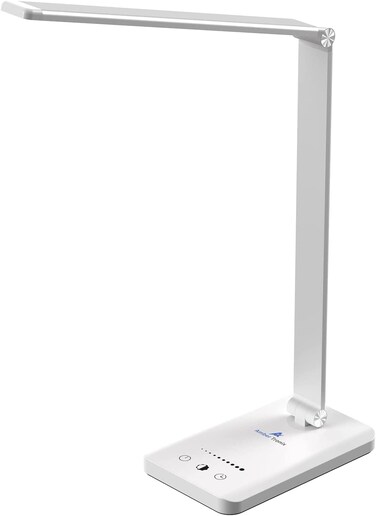 Ambertronix LED Desk Lamp with USB Charging Port, Dimmable Eye-Caring Reading Desk Light for Home, with 5 Brightness Level &amp; 3 Lighting Modes, Touch Control, Auto Timer (White)