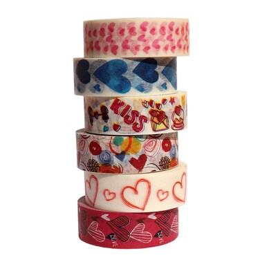 WANDOUJIA 6 Rolls Heart Washi Tape Set, Sweet Heart Washi Masking Tape, 0.6 x 23ft Decorative Washi Tape for Scrapbooking, Valentine's Day Wedding Anniversary