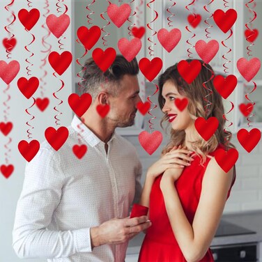 Valentines Day Decorations,30 PCS NO DIY Red Glitter Hanging Heart Swirl Romantic Decoration,Valentines Day Decor for The Home Bedroom Bridal Anniversary Engagement Wedding Birthday Party Supplies